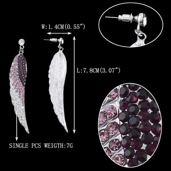 Silver with Amethyst and Pink Sapphire Austrian Crystal Angel Wing Post Earrings - Picture 4 of 4